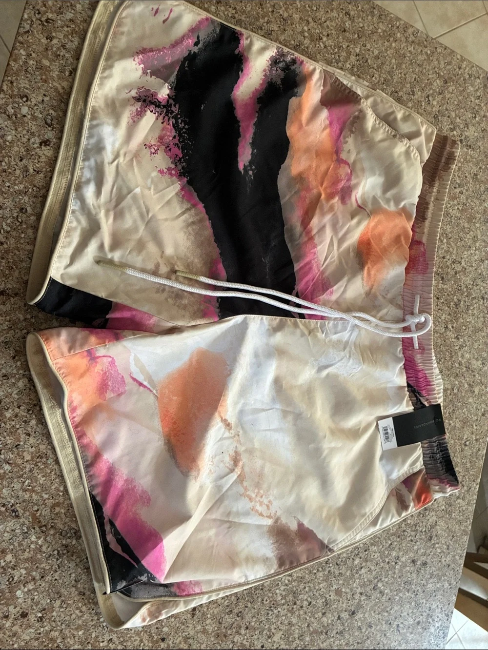Men’s Abstract Print Swim Shorts - Pink Orange Black